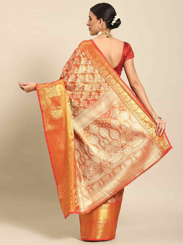 Red Art Silk Woven Zari Design Floral Saree with Unstitched Blouse - Hiral Fashion - Distacart