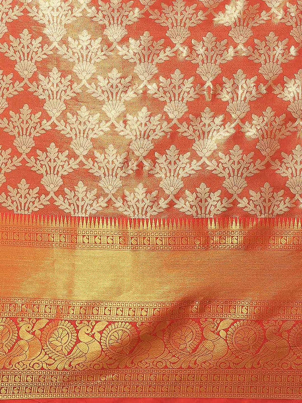 Red Art Silk Woven Zari Design Floral Saree with Unstitched Blouse - Hiral Fashion - Distacart