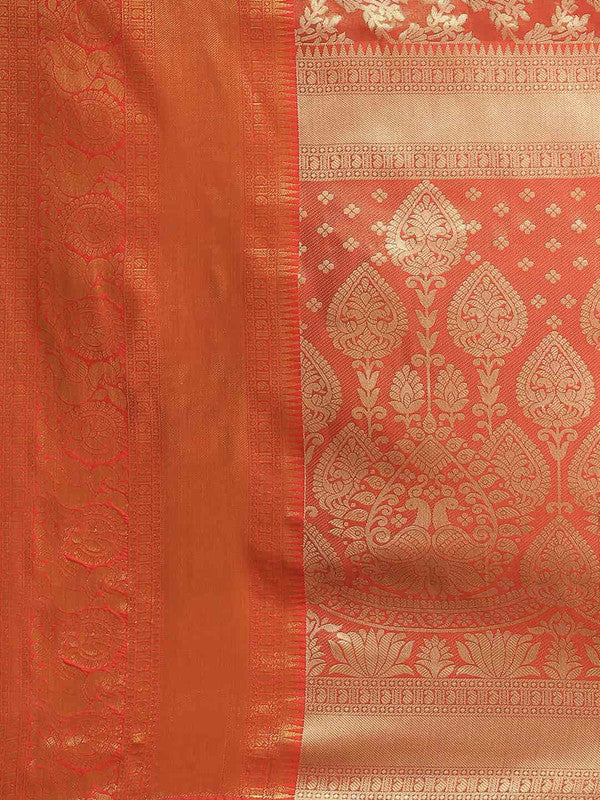 Red Art Silk Woven Zari Design Floral Saree with Unstitched Blouse - Hiral Fashion - Distacart