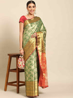 Thumbnail for Green Art Silk Woven Zari Design Floral Saree with Unstitched Blouse - Hiral Fashion - Distacart