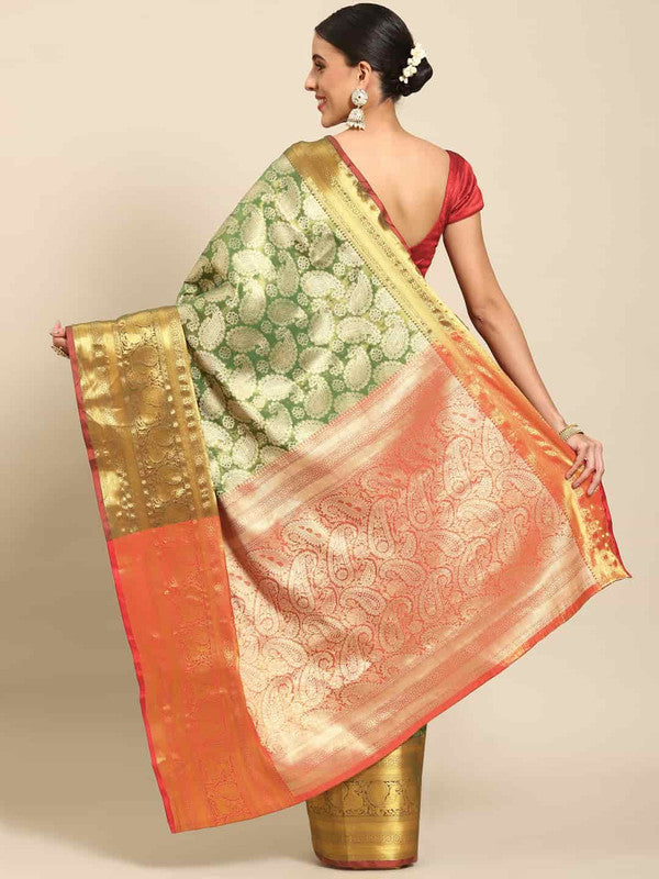 Green Art Silk Woven Zari Design Floral Saree with Unstitched Blouse - Hiral Fashion - Distacart
