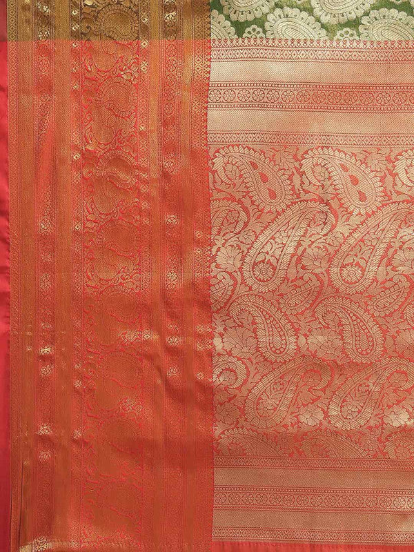 Green Art Silk Woven Zari Design Floral Saree with Unstitched Blouse - Hiral Fashion - Distacart