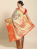 Thumbnail for Navy Blue Art Silk Woven Zari Design Floral Saree with Unstitched Blouse - Hiral Fashion - Distacart