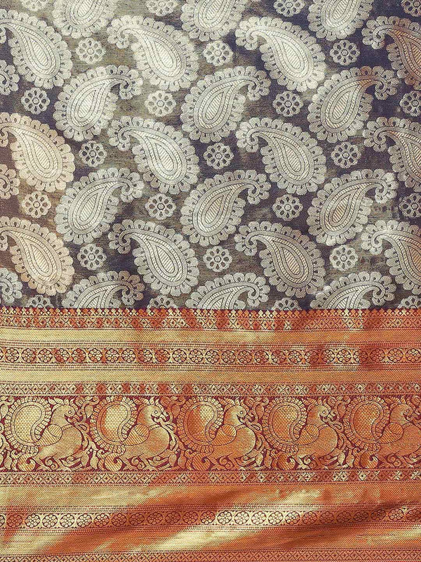 Navy Blue Art Silk Woven Zari Design Floral Saree with Unstitched Blouse - Hiral Fashion - Distacart