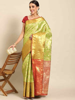 Thumbnail for Green Art Silk Woven Zari Design Floral Saree with Unstitched Blouse - Hiral Fashion - Distacart
