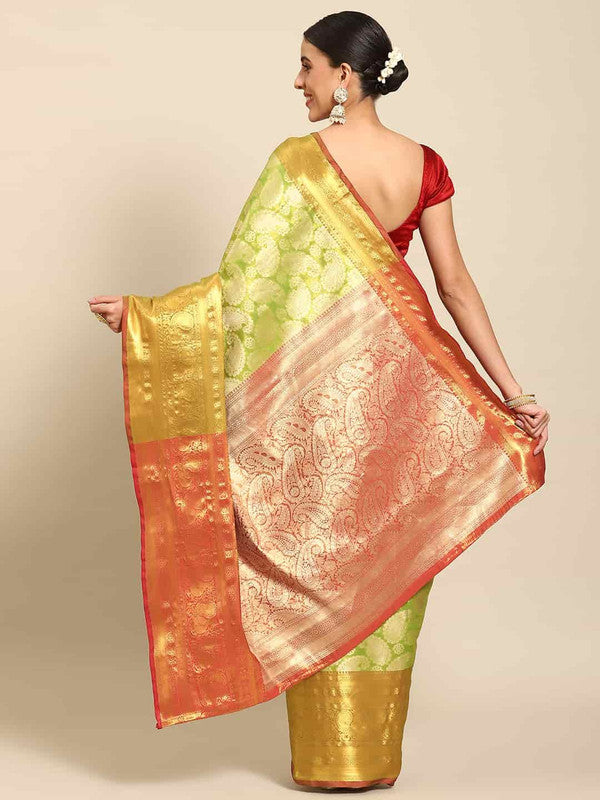 Green Art Silk Woven Zari Design Floral Saree with Unstitched Blouse - Hiral Fashion - Distacart
