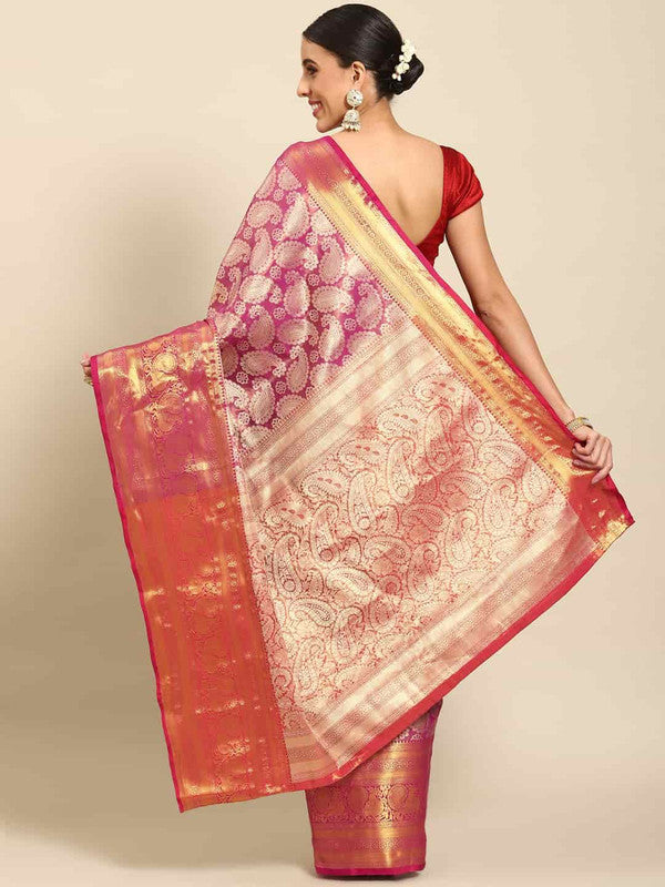 Pink Art Silk Woven Zari Design Floral Saree with Unstitched Blouse - Hiral Fashion - Distacart