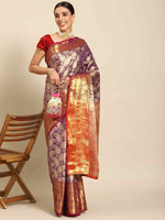 Thumbnail for Purple Art Silk Woven Zari Design Floral Saree with Unstitched Blouse - Hiral Fashion - Distacart