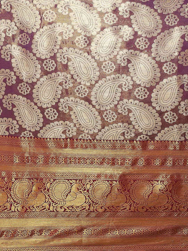 Purple Art Silk Woven Zari Design Floral Saree with Unstitched Blouse - Hiral Fashion - Distacart