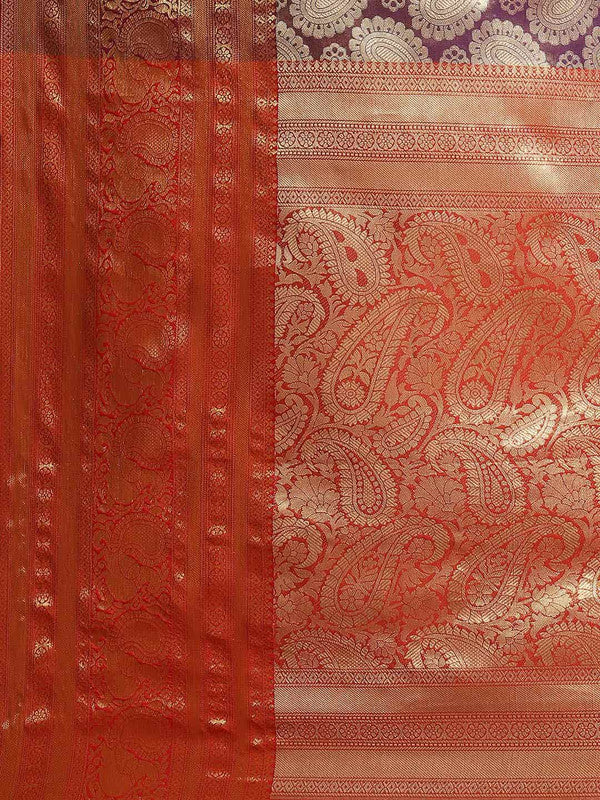 Purple Art Silk Woven Zari Design Floral Saree with Unstitched Blouse - Hiral Fashion - Distacart