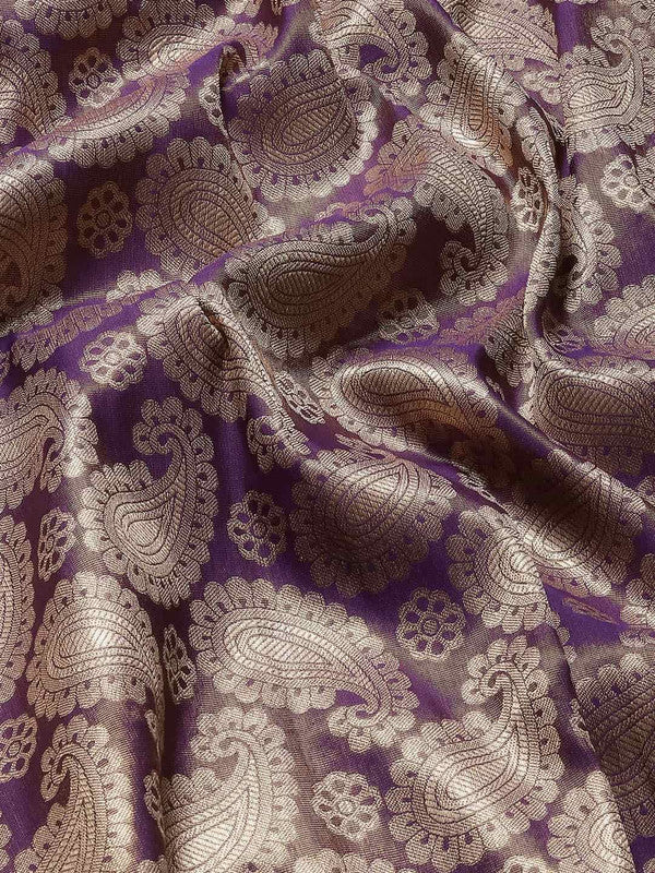 Purple Art Silk Woven Zari Design Floral Saree with Unstitched Blouse - Hiral Fashion - Distacart