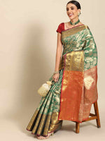Thumbnail for Turquoise Art Silk Woven Zari Design Floral Saree with Unstitched Blouse - Hiral Fashion - Distacart