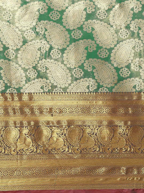 Turquoise Art Silk Woven Zari Design Floral Saree with Unstitched Blouse - Hiral Fashion - Distacart