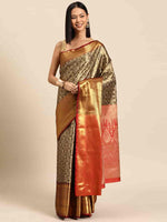 Thumbnail for Black Brocade Woven Zari Design Ethnic Motifs Saree with Unstitched Blouse - Hiral Fashion - Distacart