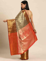 Thumbnail for Black Brocade Woven Zari Design Ethnic Motifs Saree with Unstitched Blouse - Hiral Fashion - Distacart