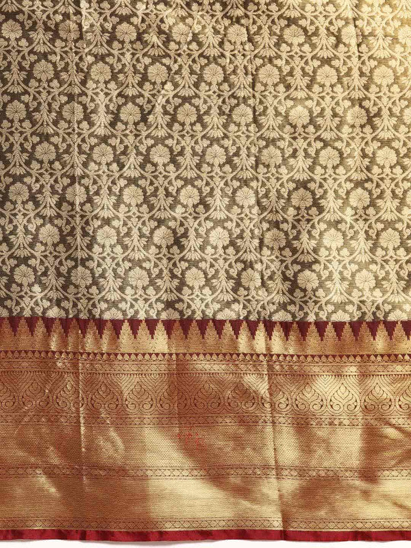 Black Brocade Woven Zari Design Ethnic Motifs Saree with Unstitched Blouse - Hiral Fashion - Distacart