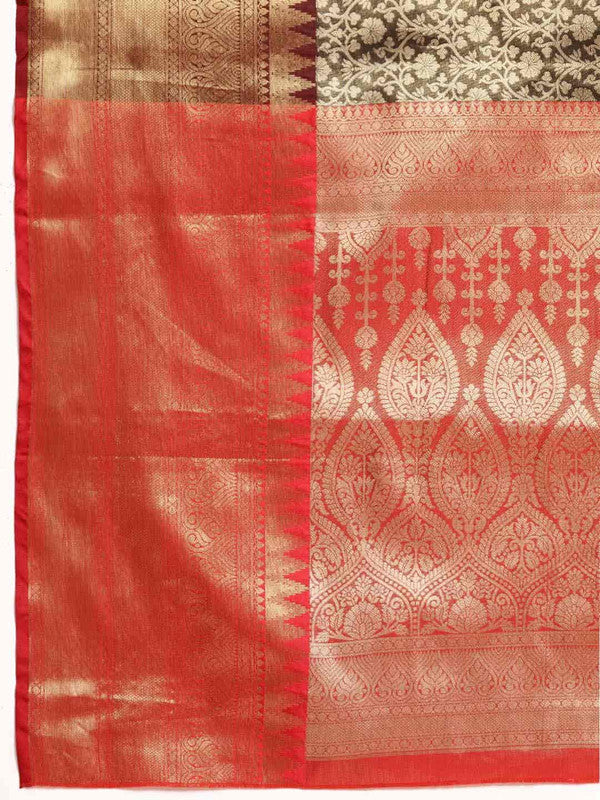 Black Brocade Woven Zari Design Ethnic Motifs Saree with Unstitched Blouse - Hiral Fashion - Distacart