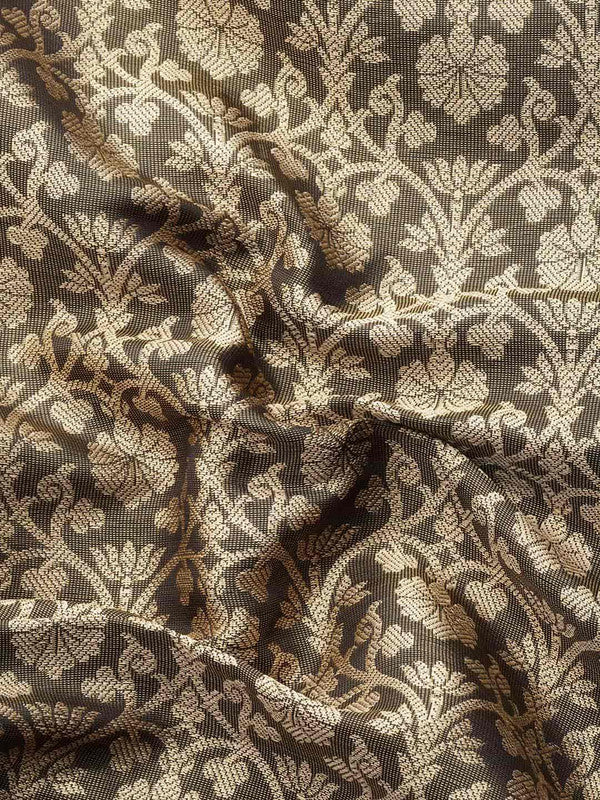 Black Brocade Woven Zari Design Ethnic Motifs Saree with Unstitched Blouse - Hiral Fashion - Distacart