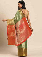 Thumbnail for Green Brocade Woven Zari Design Ethnic Motifs Saree with Unstitched Blouse - Hiral Fashion - Distacart