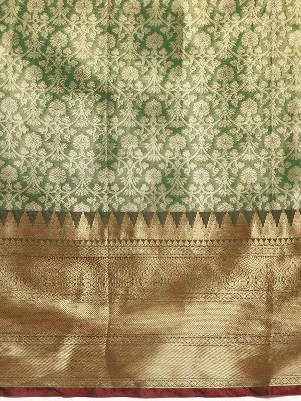 Green Brocade Woven Zari Design Ethnic Motifs Saree with Unstitched Blouse - Hiral Fashion - Distacart