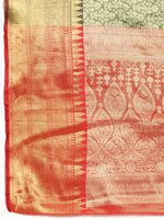 Thumbnail for Green Brocade Woven Zari Design Ethnic Motifs Saree with Unstitched Blouse - Hiral Fashion - Distacart