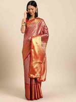 Thumbnail for Pink Brocade Woven Zari Design Ethnic Motifs Saree with Unstitched Blouse - Hiral Fashion - Distacart