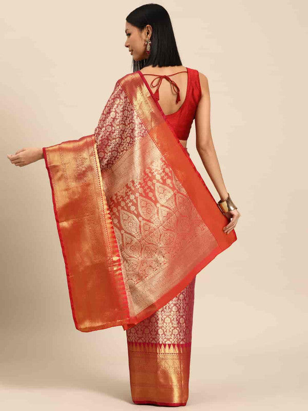 Pink Brocade Woven Zari Design Ethnic Motifs Saree with Unstitched Blouse - Hiral Fashion - Distacart