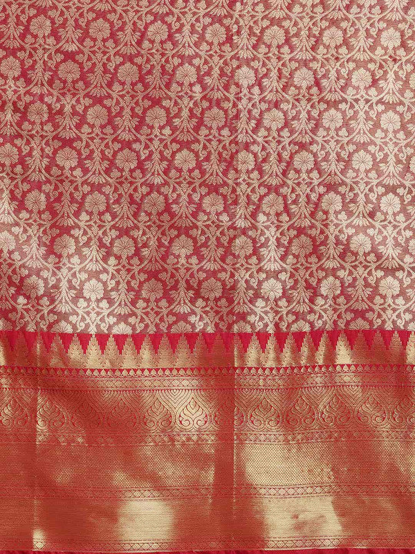 Pink Brocade Woven Zari Design Ethnic Motifs Saree with Unstitched Blouse - Hiral Fashion - Distacart