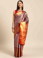Thumbnail for Purple Brocade Woven Zari Design Ethnic Motifs Saree with Unstitched Blouse - Hiral Fashion - Distacart
