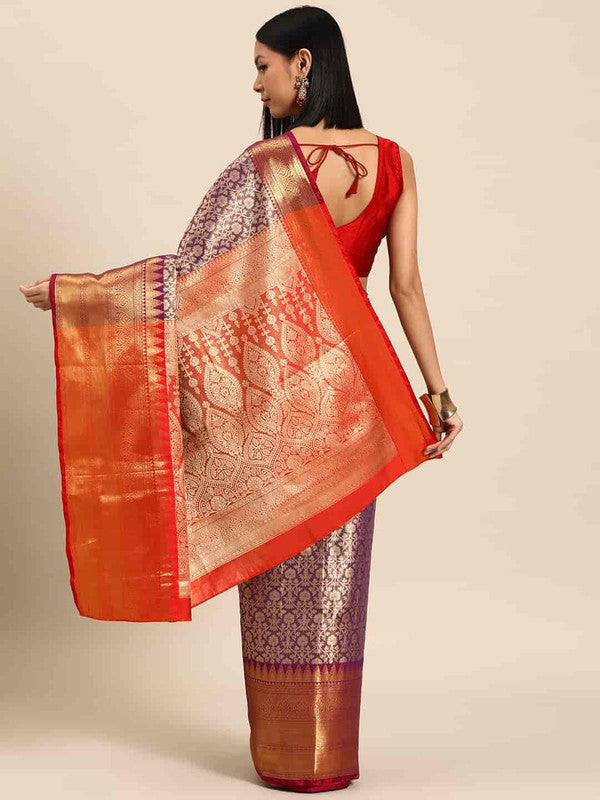 Purple Brocade Woven Zari Design Ethnic Motifs Saree with Unstitched Blouse - Hiral Fashion - Distacart