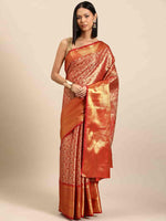 Thumbnail for Red Brocade Woven Zari Design Ethnic Motifs Saree with Unstitched Blouse - Hiral Fashion - Distacart