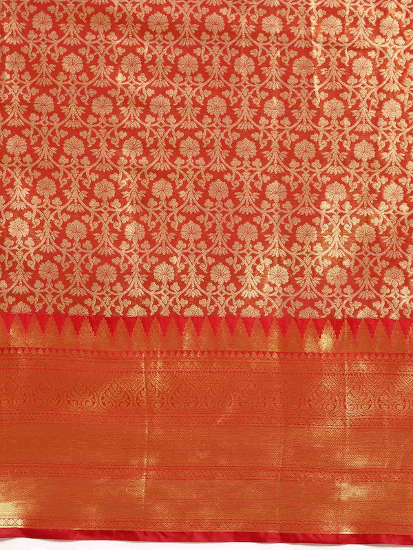 Red Brocade Woven Zari Design Ethnic Motifs Saree with Unstitched Blouse - Hiral Fashion - Distacart
