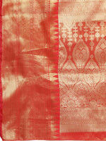Thumbnail for Red Brocade Woven Zari Design Ethnic Motifs Saree with Unstitched Blouse - Hiral Fashion - Distacart