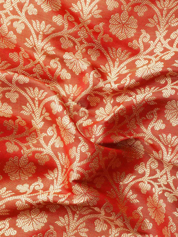 Red Brocade Woven Zari Design Ethnic Motifs Saree with Unstitched Blouse - Hiral Fashion - Distacart