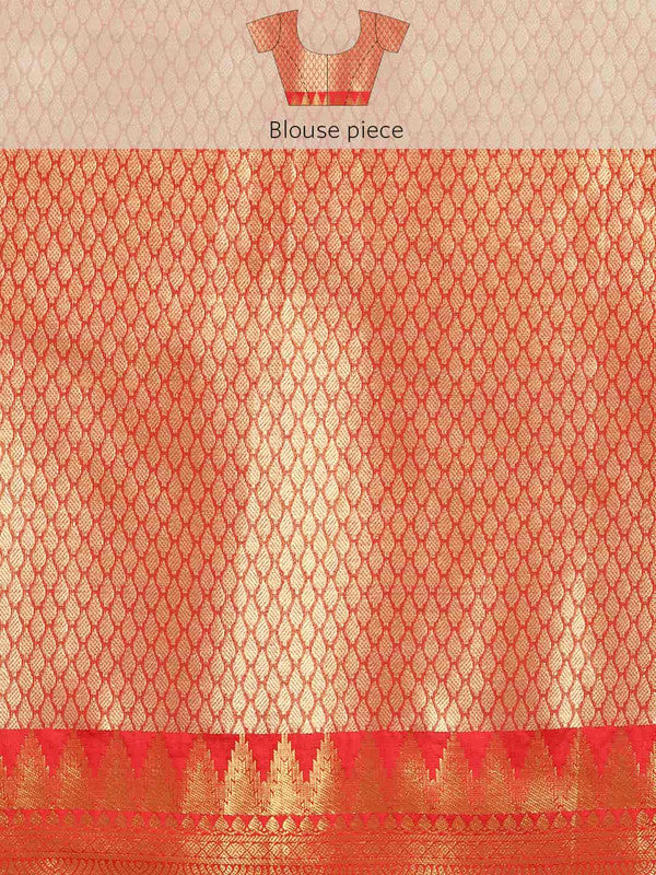 Red Brocade Woven Zari Design Ethnic Motifs Saree with Unstitched Blouse - Hiral Fashion - Distacart
