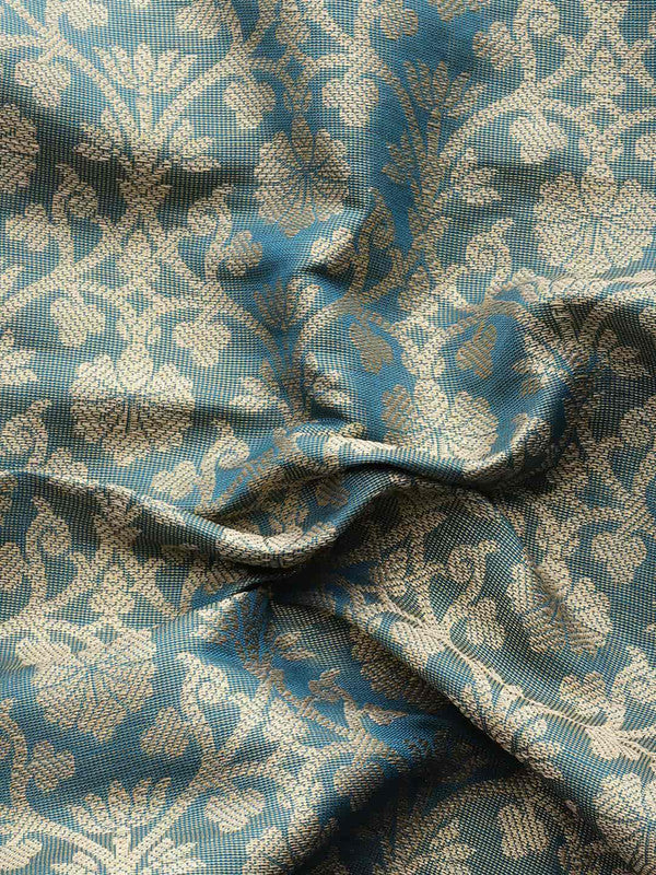 Turquoise Brocade Woven Zari Design Ethnic Motifs Saree with Unstitched Blouse - Hiral Fashion - Distacart