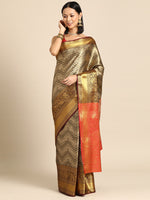 Thumbnail for Black Brocade Woven Zari Design Striped Saree with Unstitched Blouse - Hiral Fashion - Distacart