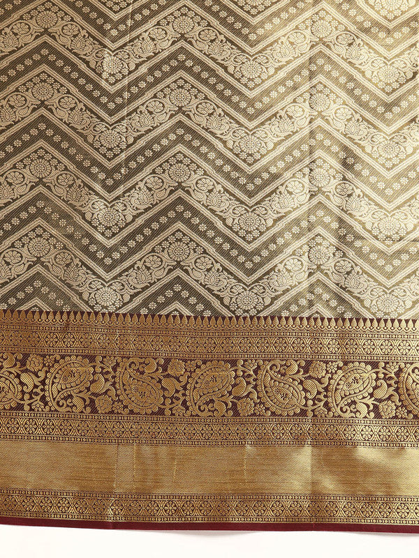 Black Brocade Woven Zari Design Striped Saree with Unstitched Blouse - Hiral Fashion - Distacart