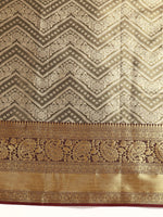 Thumbnail for Black Brocade Woven Zari Design Striped Saree with Unstitched Blouse - Hiral Fashion - Distacart