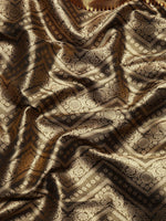 Thumbnail for Black Brocade Woven Zari Design Striped Saree with Unstitched Blouse - Hiral Fashion - Distacart
