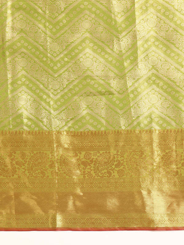 Green Brocade Woven Zari Design Striped Saree with Unstitched Blouse - Hiral Fashion - Distacart