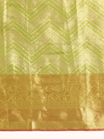 Thumbnail for Green Brocade Woven Zari Design Striped Saree with Unstitched Blouse - Hiral Fashion - Distacart
