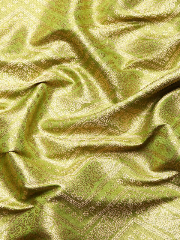 Green Brocade Woven Zari Design Striped Saree with Unstitched Blouse - Hiral Fashion - Distacart