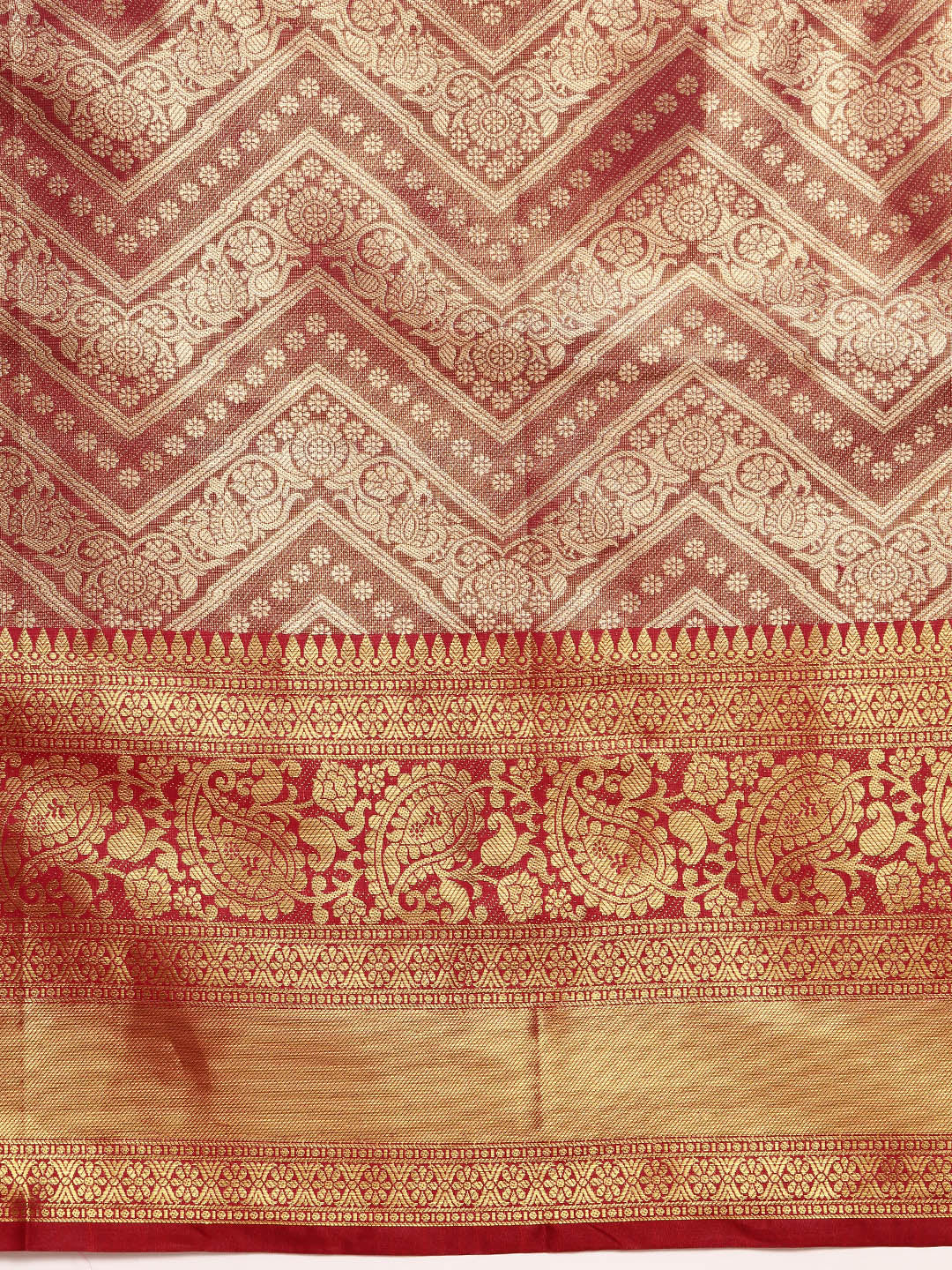 Pink Brocade Woven Zari Design Striped Saree with Unstitched Blouse - Hiral Fashion - Distacart