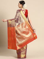 Thumbnail for Purple Brocade Woven Zari Design Striped Saree with Unstitched Blouse - Hiral Fashion - Distacart