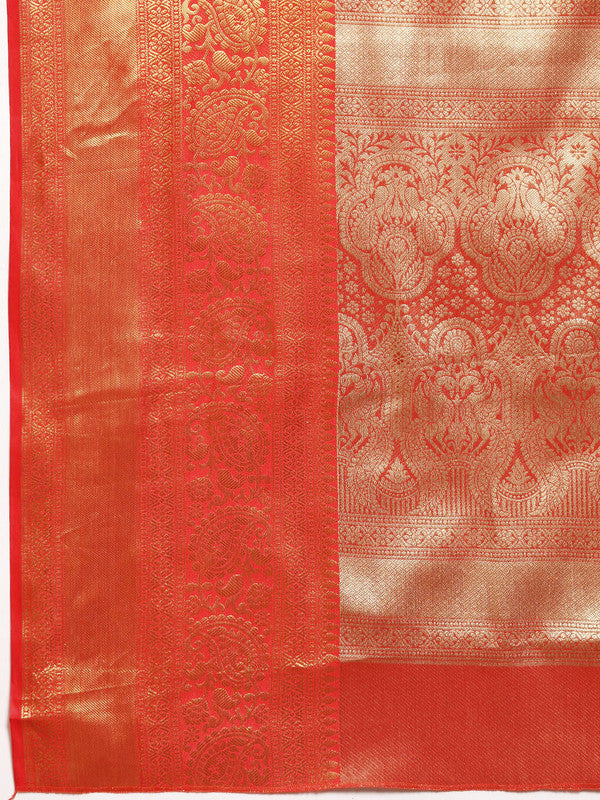 Purple Brocade Woven Zari Design Striped Saree with Unstitched Blouse - Hiral Fashion - Distacart