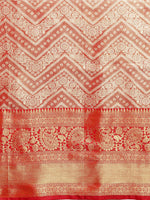 Thumbnail for Red Brocade Woven Zari Design Striped Saree with Unstitched Blouse - Hiral Fashion - Distacart