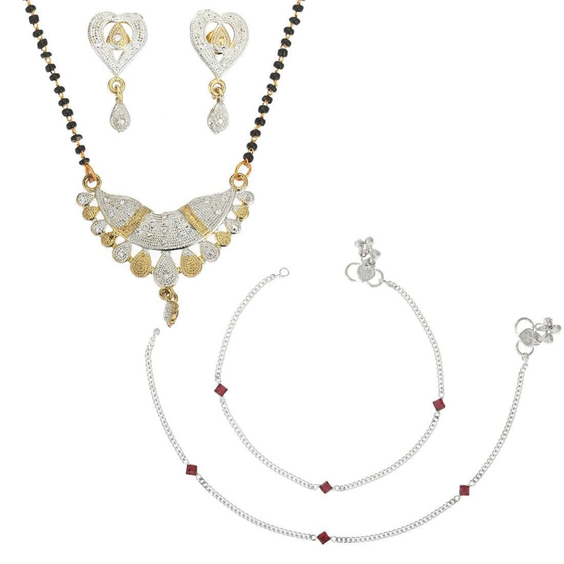 AanyaCentric Gold-plated Mangalsutra Pendant Earring Set & Silver Plated Anklet - Distacart