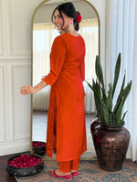 Thumbnail for The52 Rust Women's Gorgeous Roman Silk Fabric Straight Kurta, Pant and Dupatta Set - Distacart