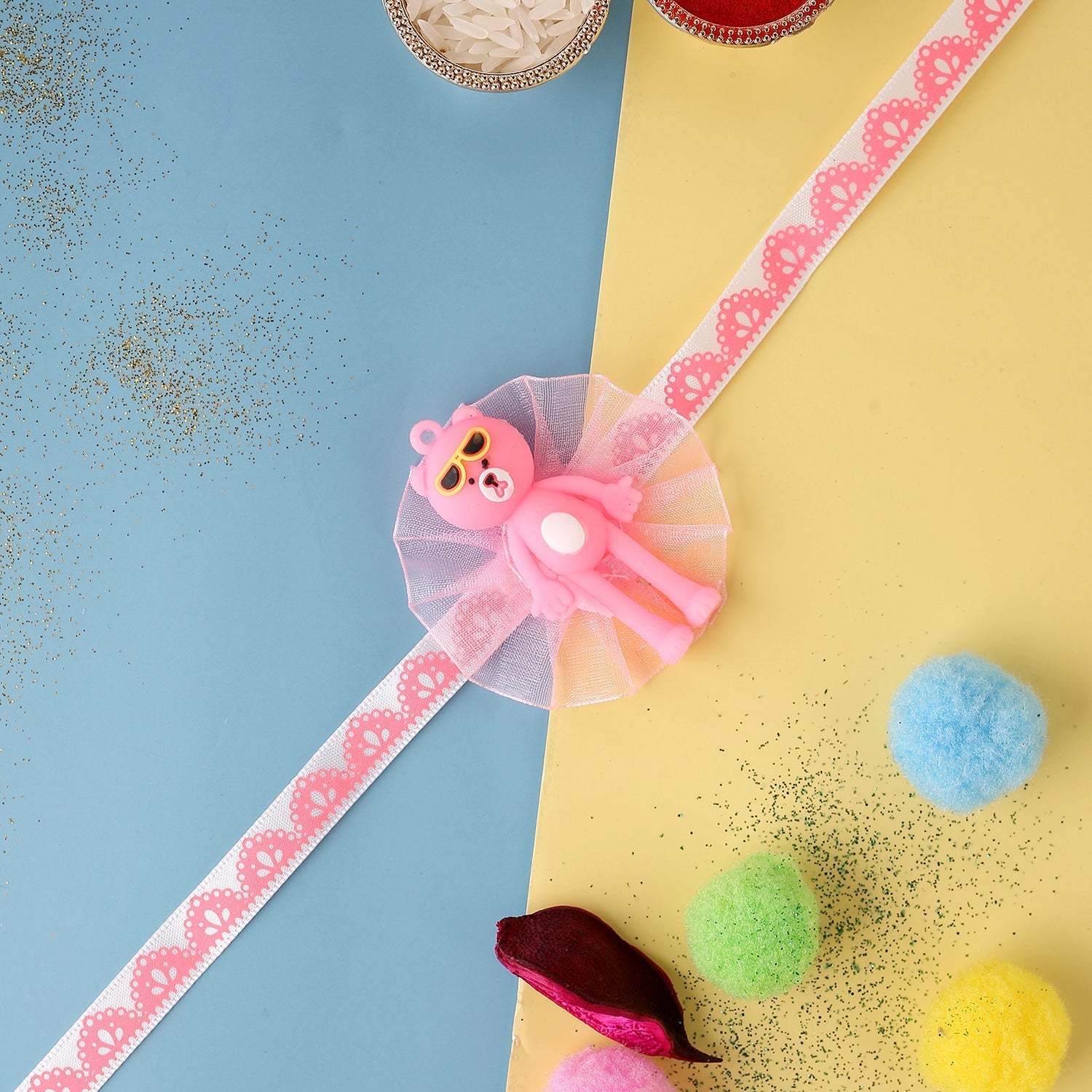 trueBrowns X Voylla Adorable Pink Teddy Bear Rakhi With Roli Chaawal Pack - Distacart